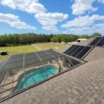 Solar pool heating panels installed on a residential roof