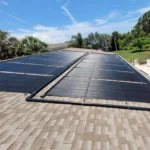 Solar pool heating panels installed on a residential roof
