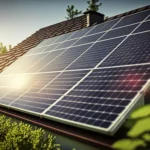 Close-up of solar panels installed on a roof in sunlight